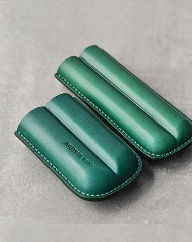 Cool Green Leather Mens 2pcs Cigar Case Cool Custom Leather Cigar Case for Men