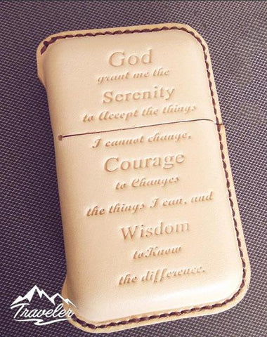 Beige Leather Mens Engraved Words Cigarette Holder Case Vintage Custom Cigarette Case for Men