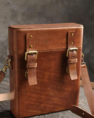 Handmade Vintage Coffee Leather Mens Messenger Bag Box Shoulder Bags for Men