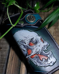 Handmade leather Biker wallet chain wallet long skull wallet leather mens Tooled wallet