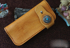 Handmade vintage leather tan biker wallet chian bifold Long wallet purse for men - EverHandmade