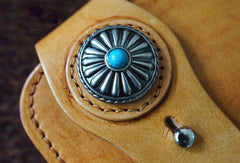 Handmade vintage leather tan biker wallet chian bifold Long wallet purse for men - EverHandmade