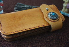 Handmade vintage leather tan biker wallet chian bifold Long wallet purse for men - EverHandmade