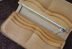 Handmade vintage leather tan biker wallet chian bifold Long wallet purse for men - EverHandmade