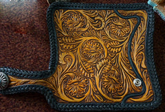 Handmade tan black floral men biker wallet chain leather Long wallet purse clutch for men