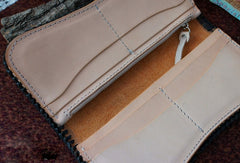 Handmade tan black floral men biker wallet chain leather Long wallet purse clutch for men