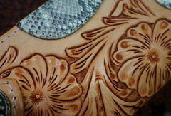 Handmade leather beige biker wallet floral carved chian bifold Long wallet purse for men - EverHandmade