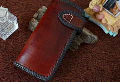 Handmade tan black leather Skull dragon carved biker wallet chain Long wallet for men