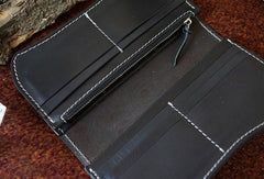 Handmade black leather punk skull carved biker chain wallet Long wallet clutch for men - EverHandmade