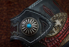 Handmade black leather punk skull carved biker chain wallet Long wallet clutch for men - EverHandmade