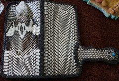 Handmade cobra leather black white biker wallet chain Long wallet clutch purse for men