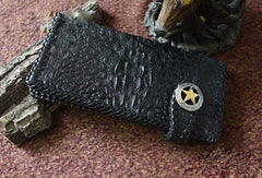 Handmade alligator skin crocodile leather black biker wallet Long wallet clutch for men