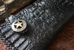 Handmade alligator skin crocodile leather black biker wallet Long wallet clutch for men