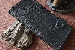 Handmade alligator skin crocodile leather black biker wallet Long wallet clutch for men