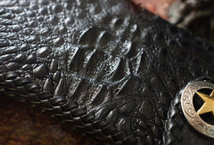 Handmade alligator skin crocodile leather black biker wallet Long wallet clutch for men