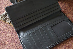 Handmade alligator skin crocodile leather black biker wallet Long wallet clutch for men