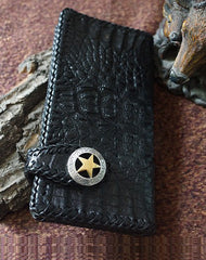 Handmade alligator skin crocodile leather black biker wallet Long wallet clutch for men