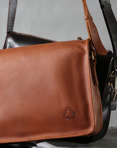 Cool leather mens messenger bag shoulder school laptop bag for men - EverHandmade