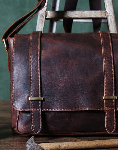 Cool leather men messenger large vintage shoulder laptop bag vintage bag - EverHandmade