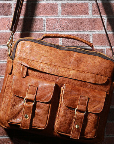 Handmade leather men Cool messenger bag vintage shoulder travel bag for men - EverHandmade
