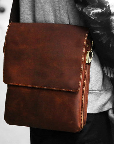 Cool leather mens messenger bag vintage shoulder laptop bag for men - EverHandmade