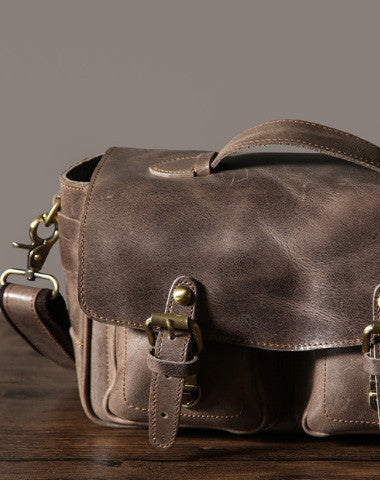 Cool leather men Camera bag messenger bags vintage shoulder bag for men - EverHandmade