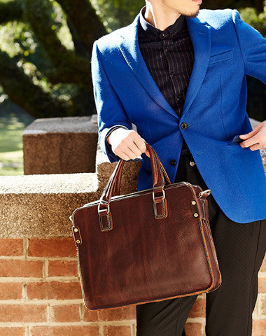 Cool Leather mens Briefcase Vintage Business Briefcase laptop Briefcase for Men - EverHandmade
