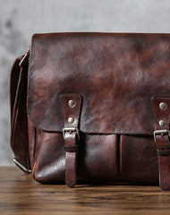Leather cool men messenger bag vintage shoulder school bags for men - EverHandmade
