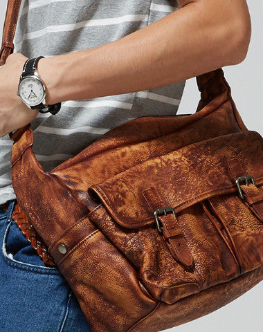 Cool leather mens messenger bags shoulder laptop bag for men - EverHandmade