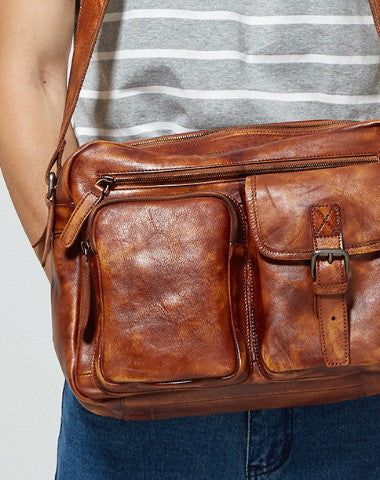Cool leather mens Small messenger vintage shoulder bag for men - EverHandmade