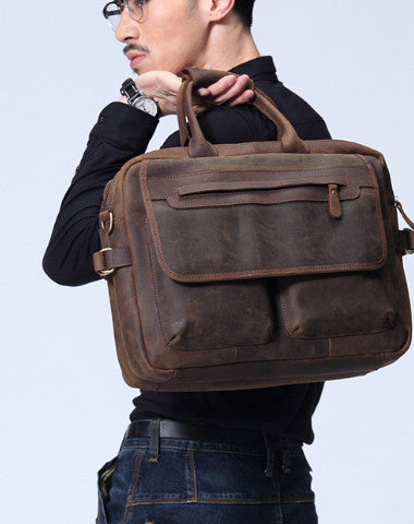 Leather vintage mens Briefcase Shoulder Bag Laptop Bag Handbag - EverHandmade
