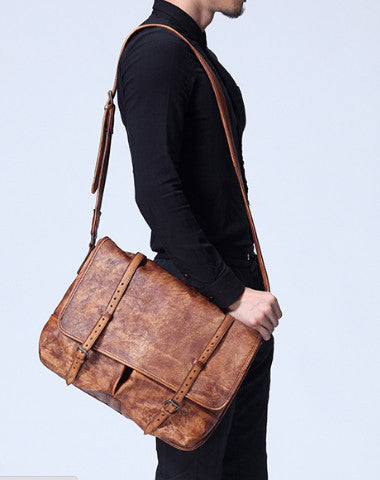 Handmade Cool leather mens messenger bag shoulder bag vintage bag - EverHandmade