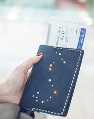 Handmade Leather passport wallet purse women billfold wallet constellation