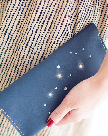 Handmade Women Leather Long Wallet Purse Clutch Wallet Constellation