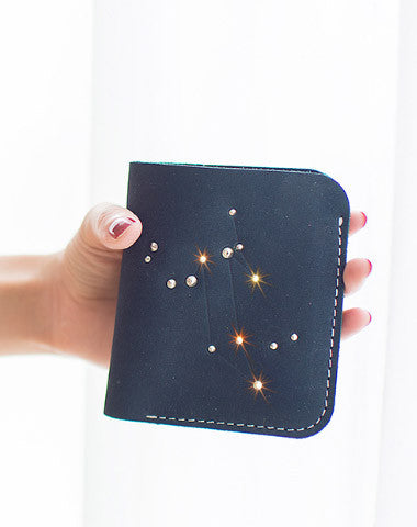 Handmade Leather billfold wallet purse women small wallet constellation - EverHandmade