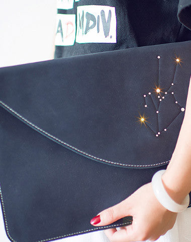 Handmade Leather ipad mini air case purse women clutch wallet constellation - EverHandmade