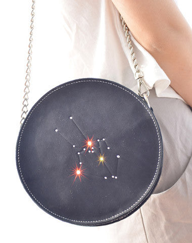 Handmade Leather round bag shoulder bag constellation women leather crossbody bag - EverHandmade