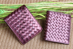 Handmade knit fashion leather billfold ID card photo holder bifold wallet for women/lady girl