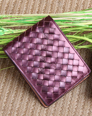 Handmade knit fashion leather billfold ID card photo holder bifold wallet for women/lady girl