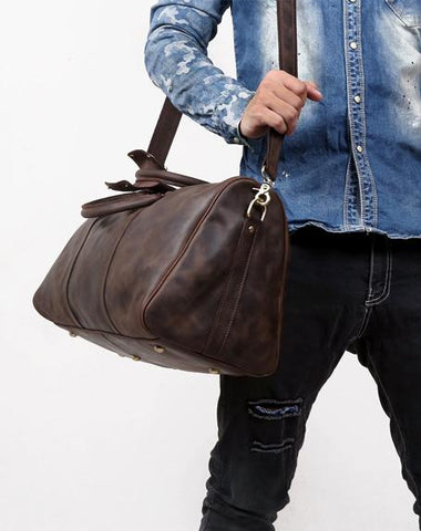 Leather Duffle Bag, Men's Genuine Overnight Travel