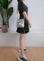 Genuine Black Leather Womens Bucket Brown Side Bag Vertical White Shoulder Bag For Womens Green Leather Crossbody Bag