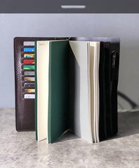 Fashion Leather Black Mens Travel Wallet Notebook Bifold Long Wallet Passport Wallet for Men