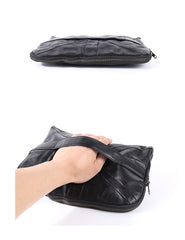 Cool Black Leather Business Mens Clutch Black Hand Bag Great Britain Zipper Clutch Wristlet Large Clutch for Men