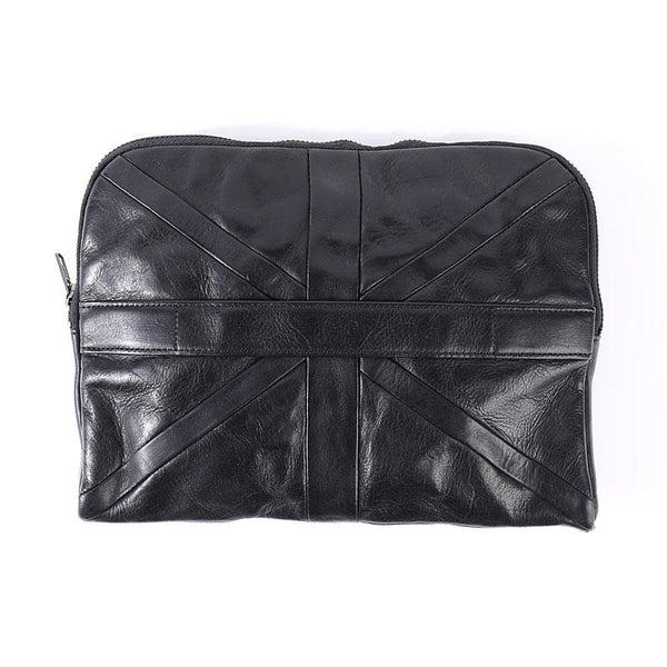 Cool Black Leather Business Mens Clutch Black - Back View