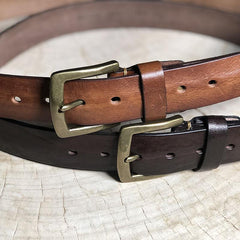 Cool Distressed Coffee Leather Vintage Leather Belt - Chain Detail