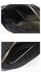 Cool Leather Mens Clutch Cool Black Wirst Purse Zipper Clutch Black Wristlet Wallet for Men