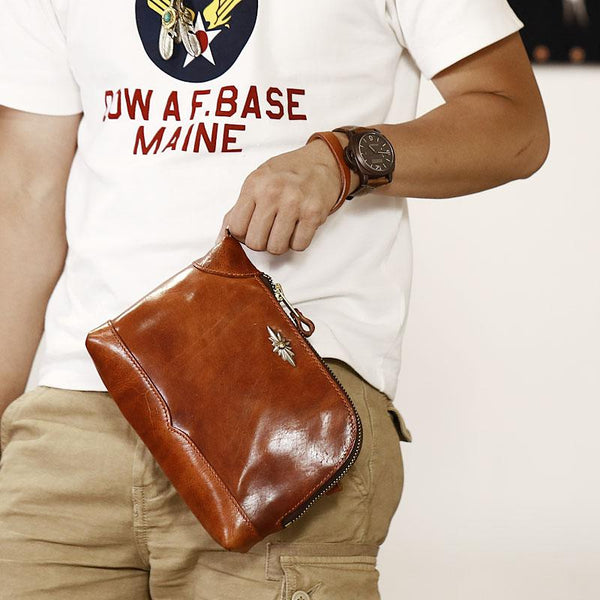 Genuine Leather Black Mens 8 inches Clutch - Back View
