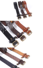 Handmade Leather Mens Casual Black Belt Double Holes Belt Brown Belt For Men