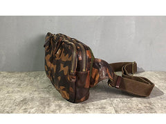 Cool Leather Mens Camouflage Chest Bag Sling Bag Crossbody Pack Black One Shoulder Backpack for men