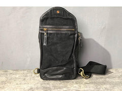 Vintage Black Leather Mens Cool Chest Bag Sling Bag Crossbody Pack Tan One Shoulder Backpack for men